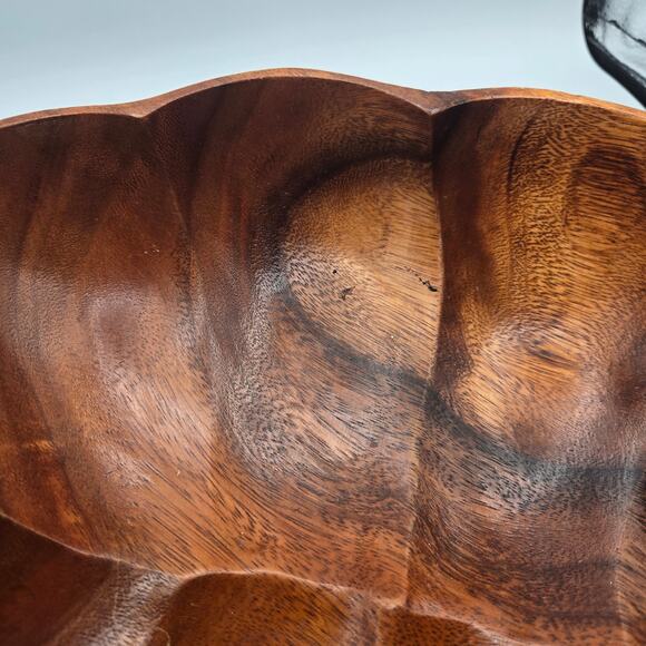 Large Monkey Pod Wooden Leaf Bowl Brown Fruits Storage - Picture 5 of 13
